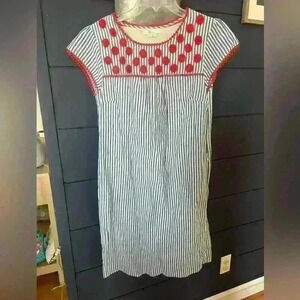 Boden Striped Shift Dress with Red Embroidered Yoke